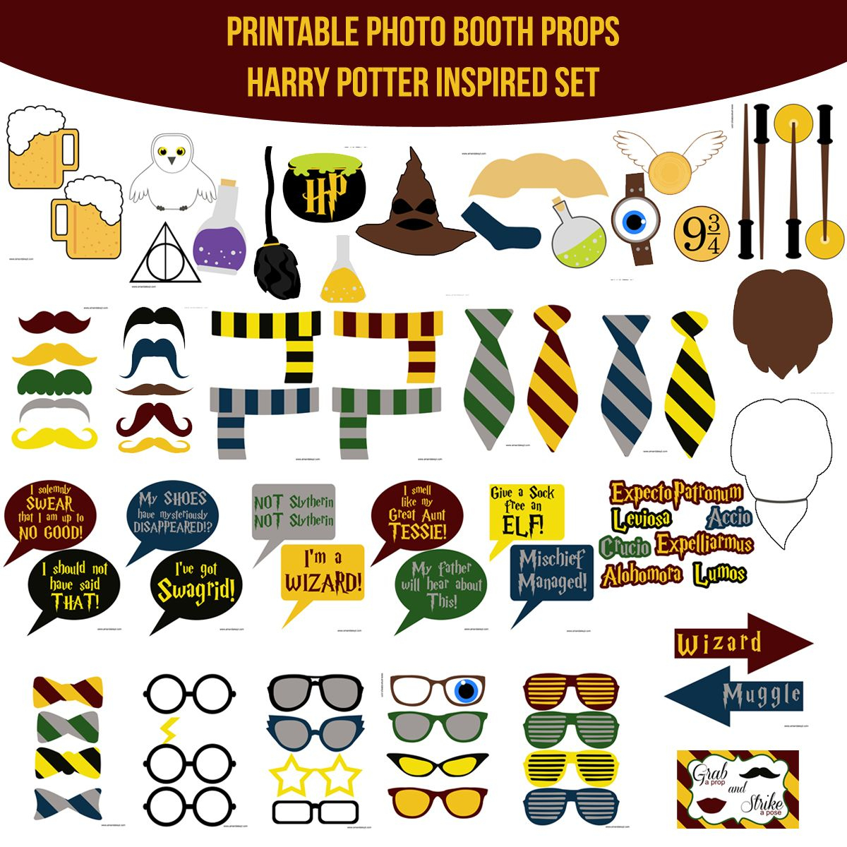 Instant Download Harry Potter Inspired Printable Photo Booth Prop - Free Printable 70&amp;amp;#039;s Photo Booth Props