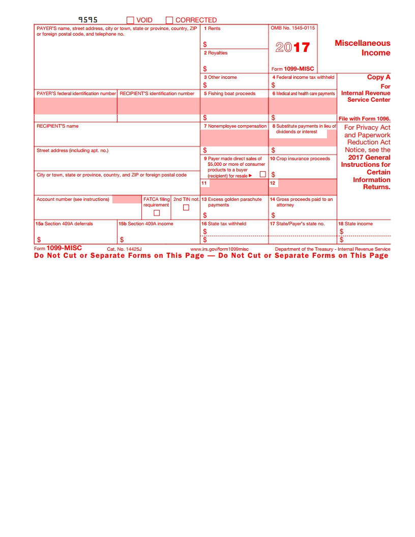 Irs 1099 Misc Form - Free Download, Create, Fill And Print - Free Printable 1099 Misc Forms