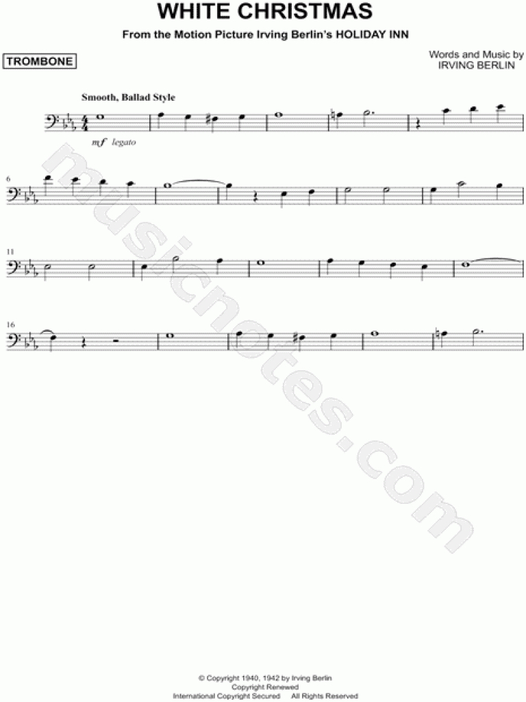 Irving Berlin &amp;quot;white Christmas&amp;quot; Sheet Music (Trombone Solo) In Eb - Trombone Christmas Sheet Music Free Printable