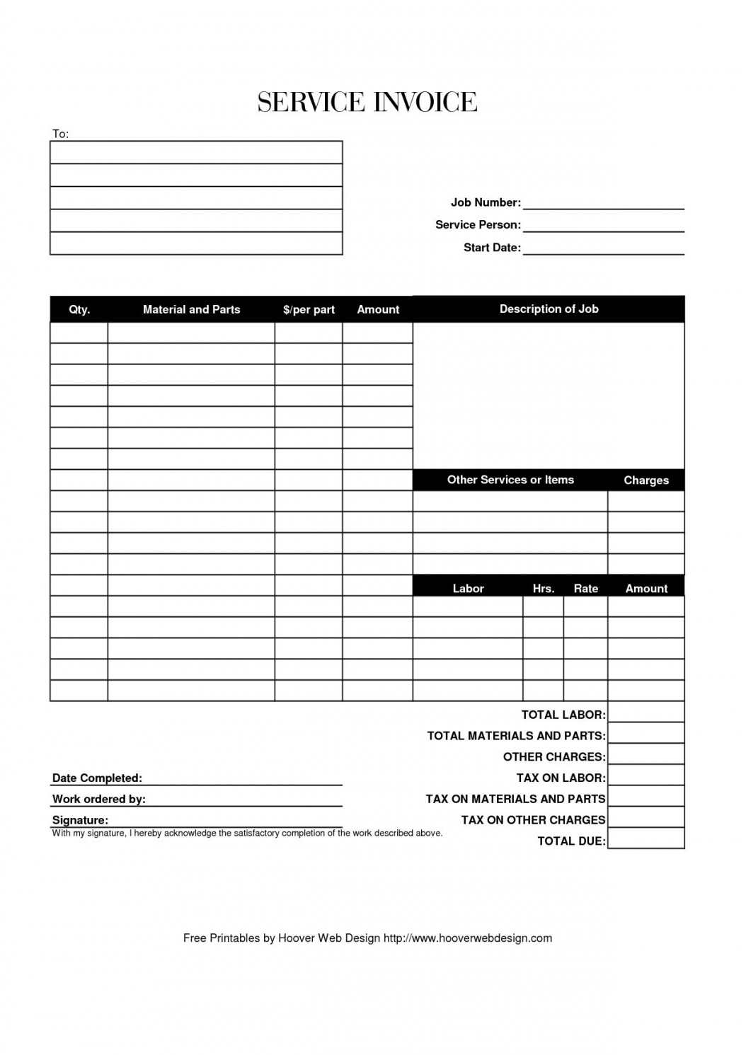 Job Invoice Example Bill Template Free Download Format - Free Printable Work Invoices