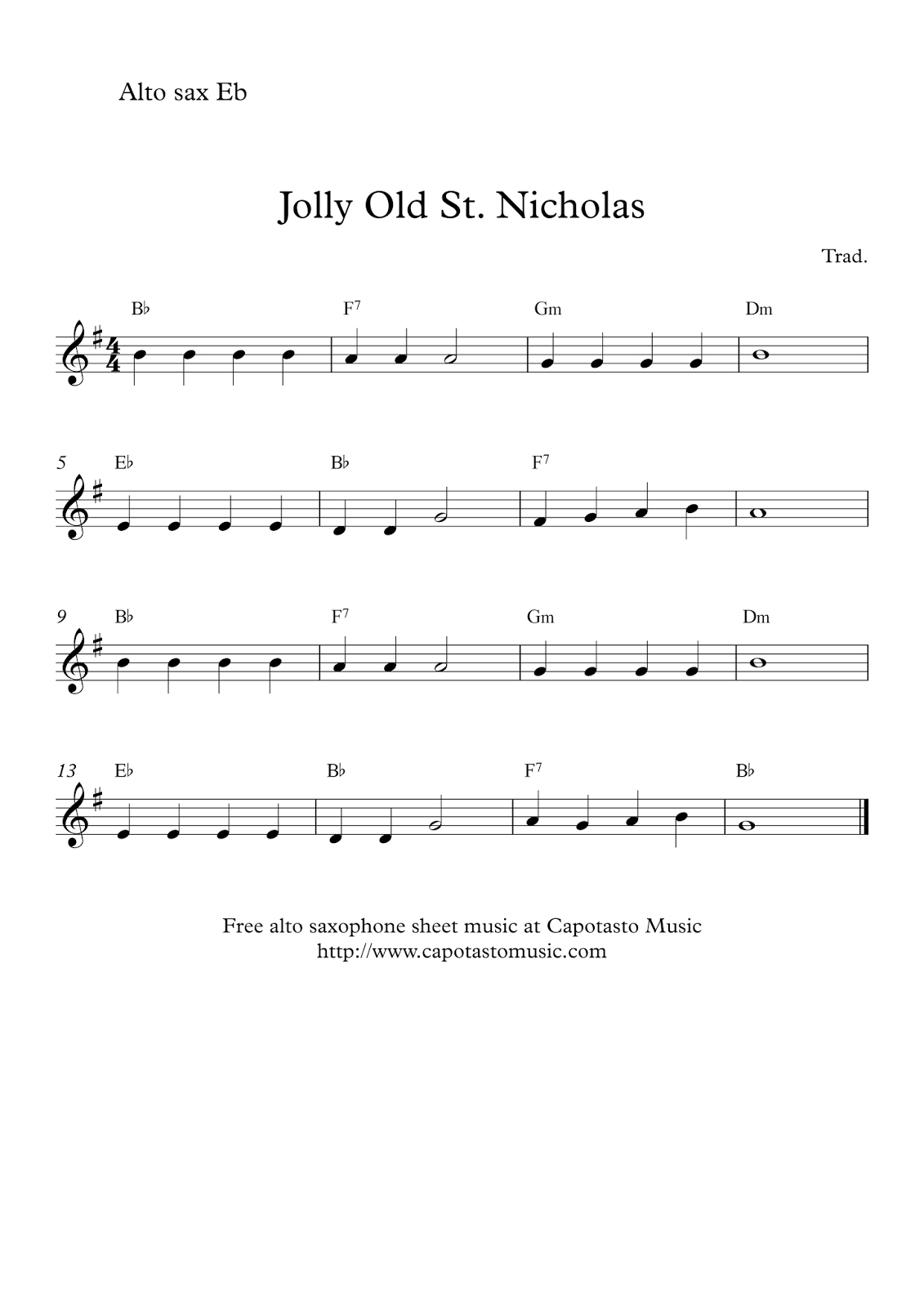 Jolly Old St. Nicholas | Free Christmas Alto Saxophone Sheet Music - Free Printable Christmas Sheet Music For Alto Saxophone