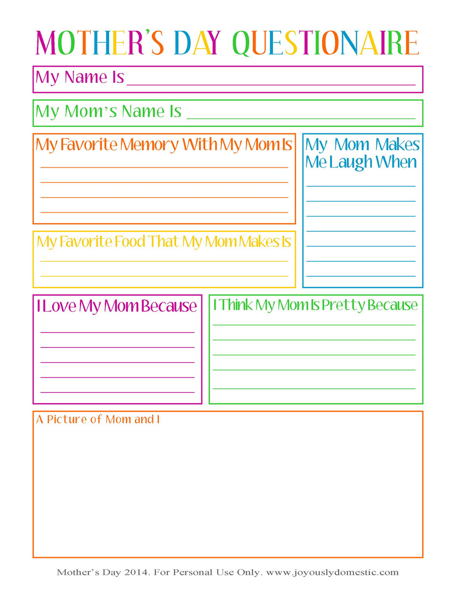 Joyously Domestic: Free Mother&amp;#039;s Day Questionnaire Printable - Free Printable Mothers Day Questions