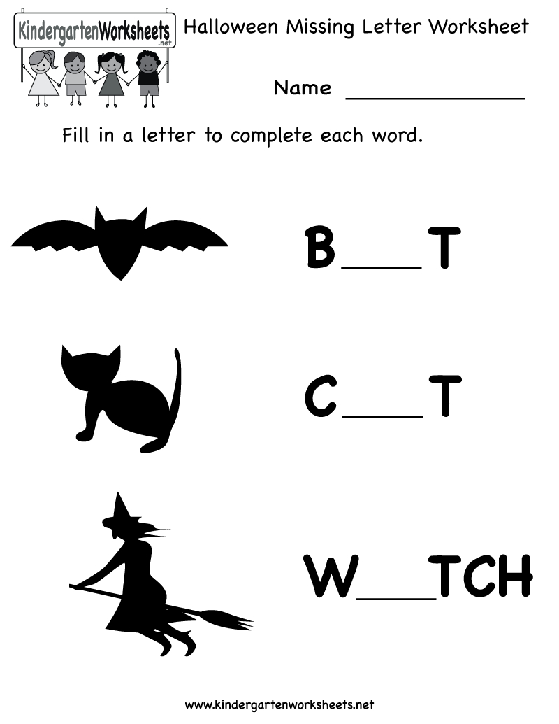 Kindergarten Halloween Missing Letter Worksheet Printable - Free Printable Halloween Worksheets