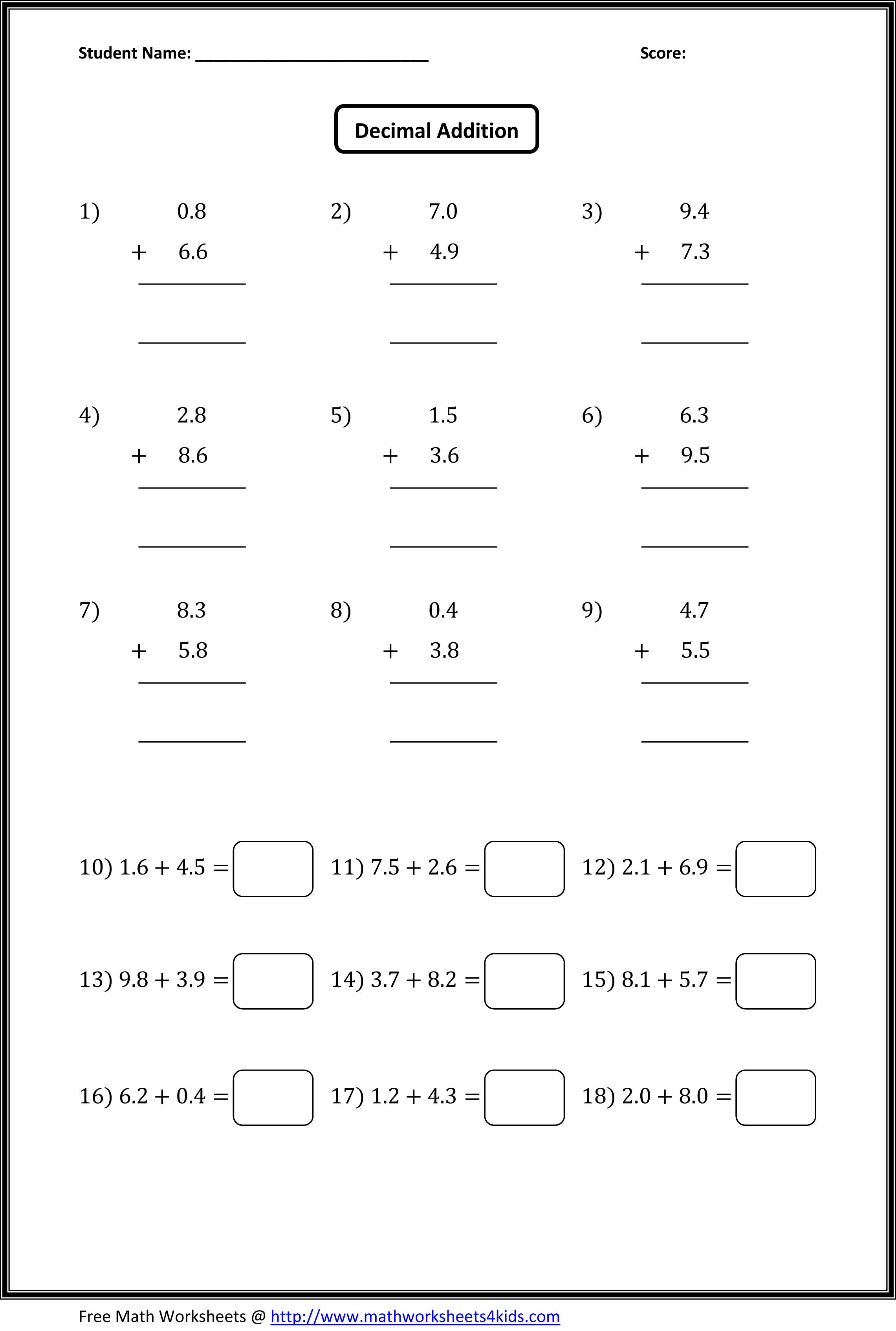 Kindergarten Multiplying Decimals Worksheets Wallpapercraft Decimal - Free Printable Multiplying Decimals Worksheets
