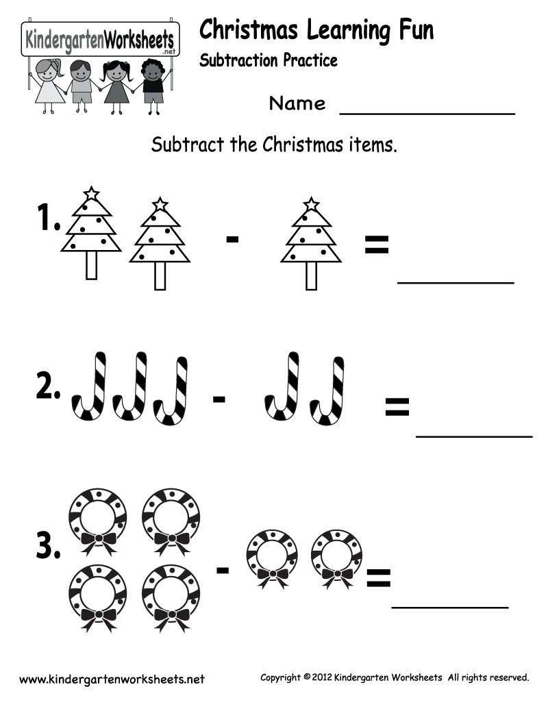 Kindergarten Worksheets Printable |  Subtraction Worksheet - Free - Christmas Fun Worksheets Printable Free