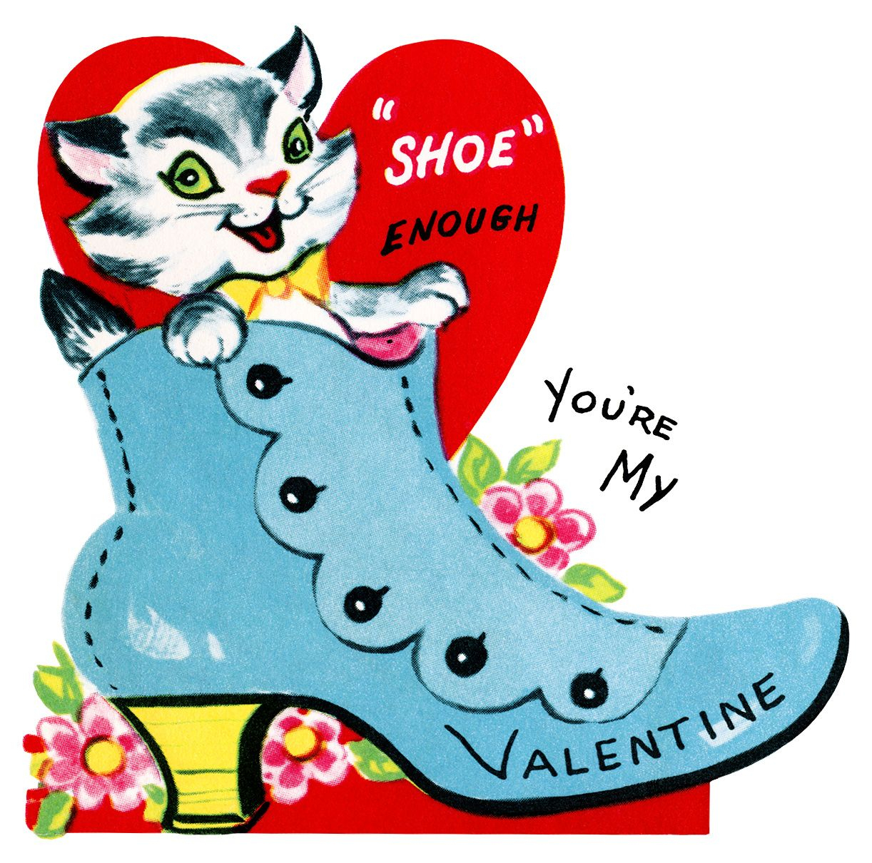 Kitten In Shoe Valentine, Vintage Valentine Clip Art, Retro - Free Printable Vintage Valentine Clip Art