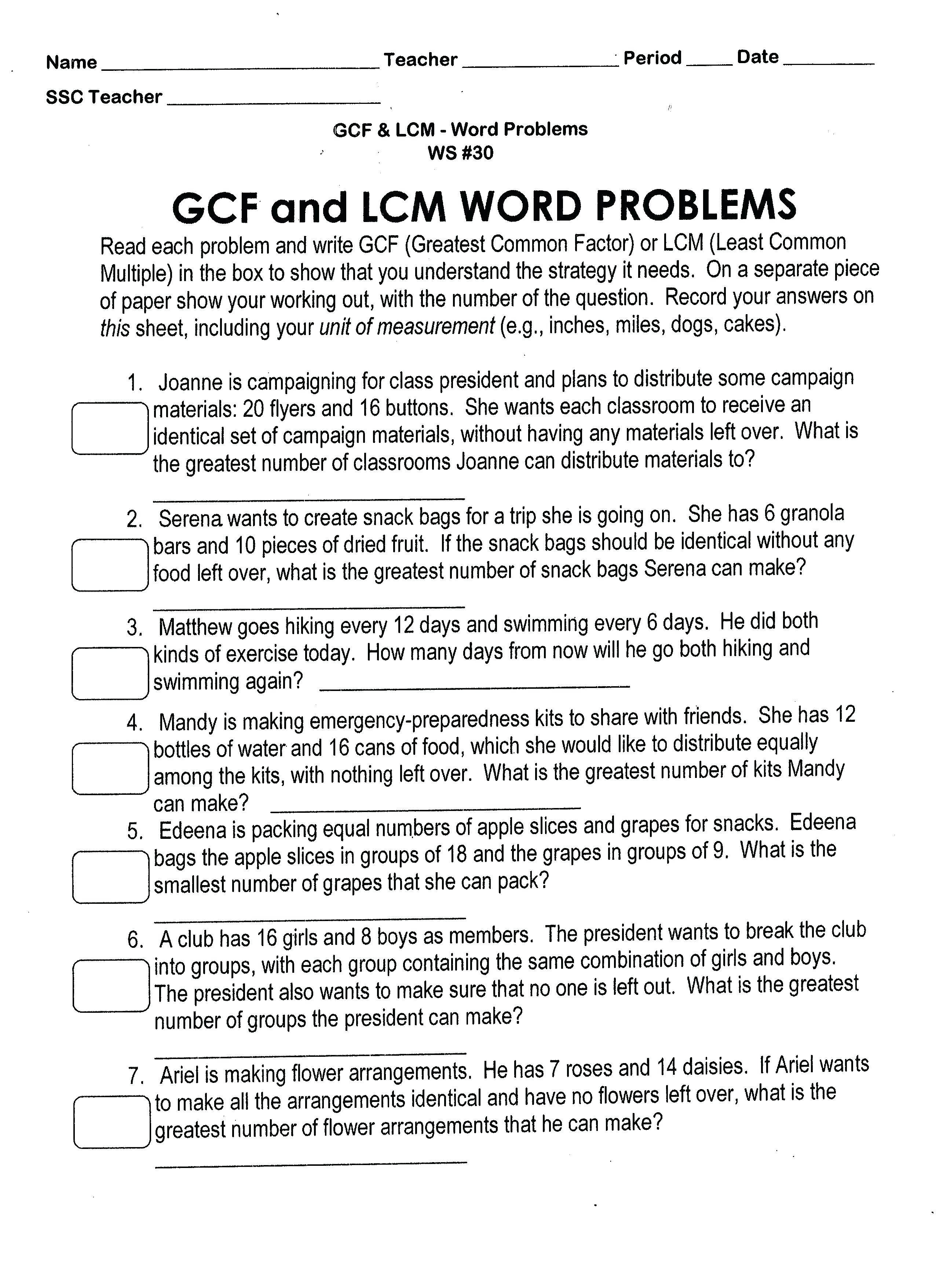Lcm And Gcf Worksheet Math Least Common Multiple And Greatest Factor - Least Common Multiple Worksheet Free Printable