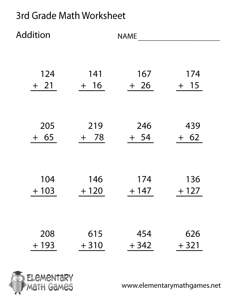 Learn And Practice Addition With This Printable 3Rd Grade Elementary - Free Printable Math Worksheets For 3Rd Grade