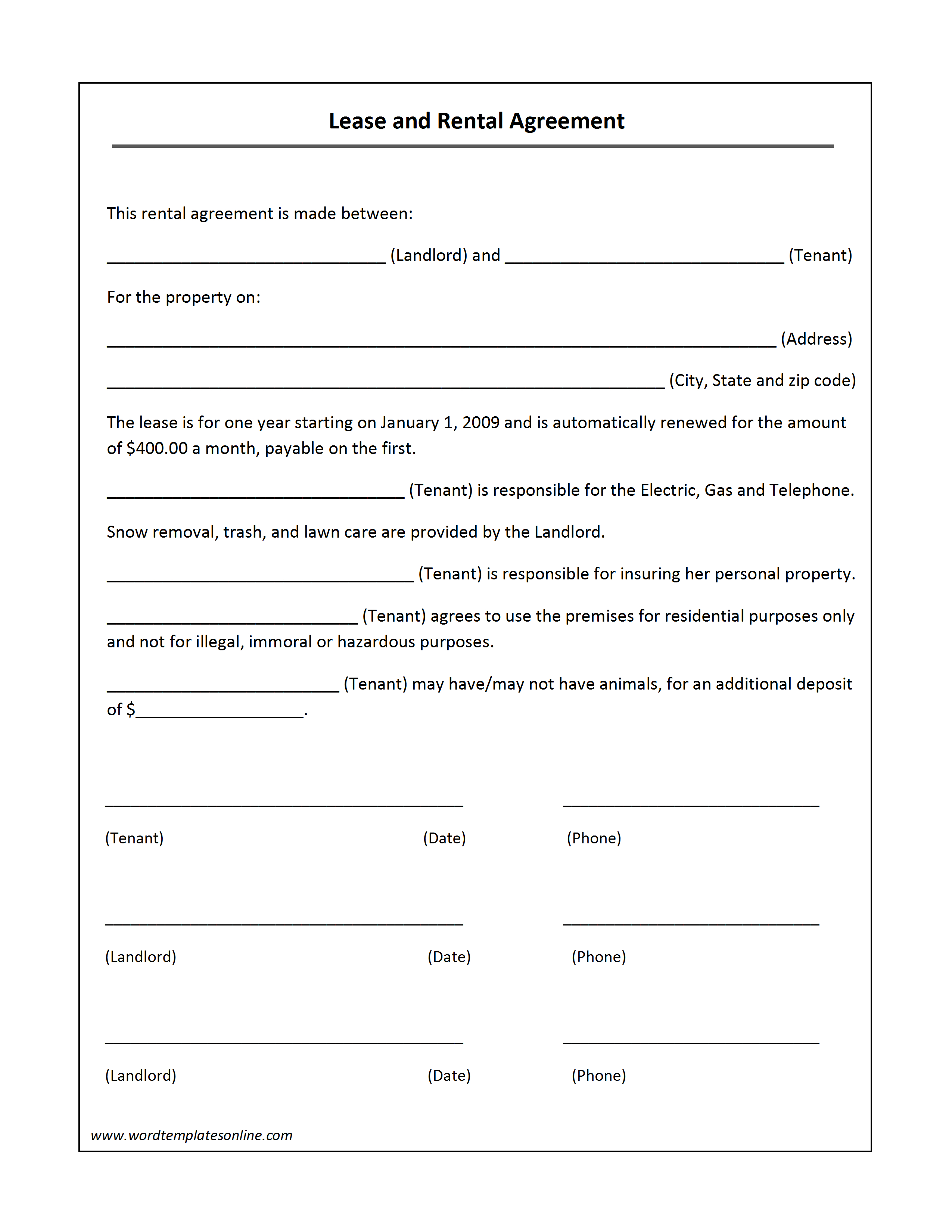 Lease Agreement Template - Free Printable Lease Agreement Texas