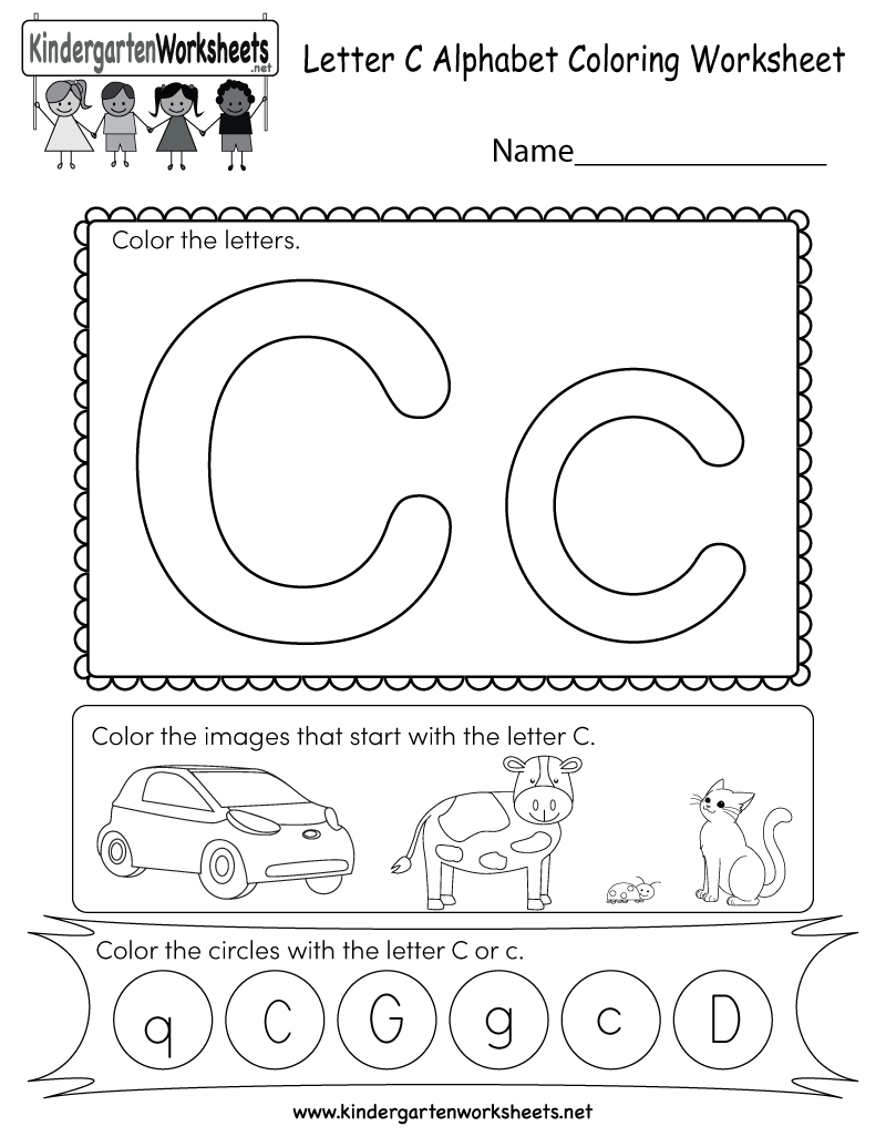 Letter C Coloring Worksheet - Free Kindergarten English Worksheet - Free Printable Preschool Worksheets Letter C