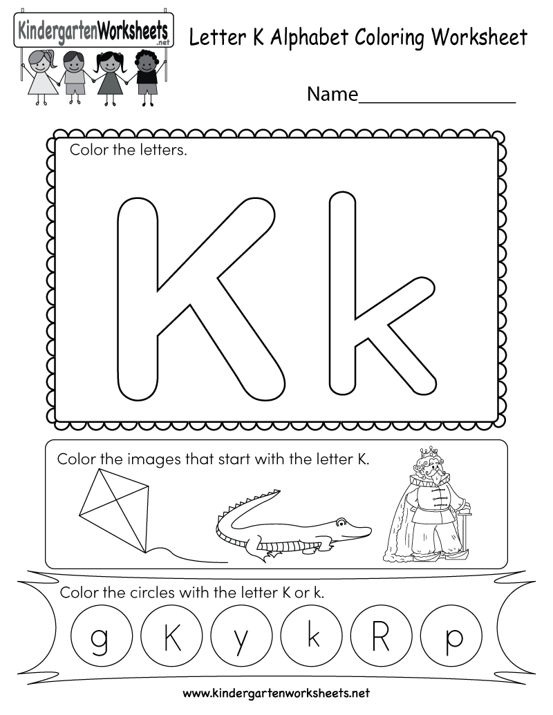 Letter K Coloring Worksheet - Free Kindergarten English Worksheet - Free Printable Letter K Worksheets
