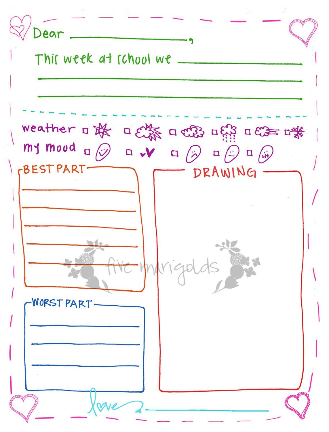 Letter To Grandma Printable Template Girl | Five Marigolds - Free Printable Letter Writing Templates