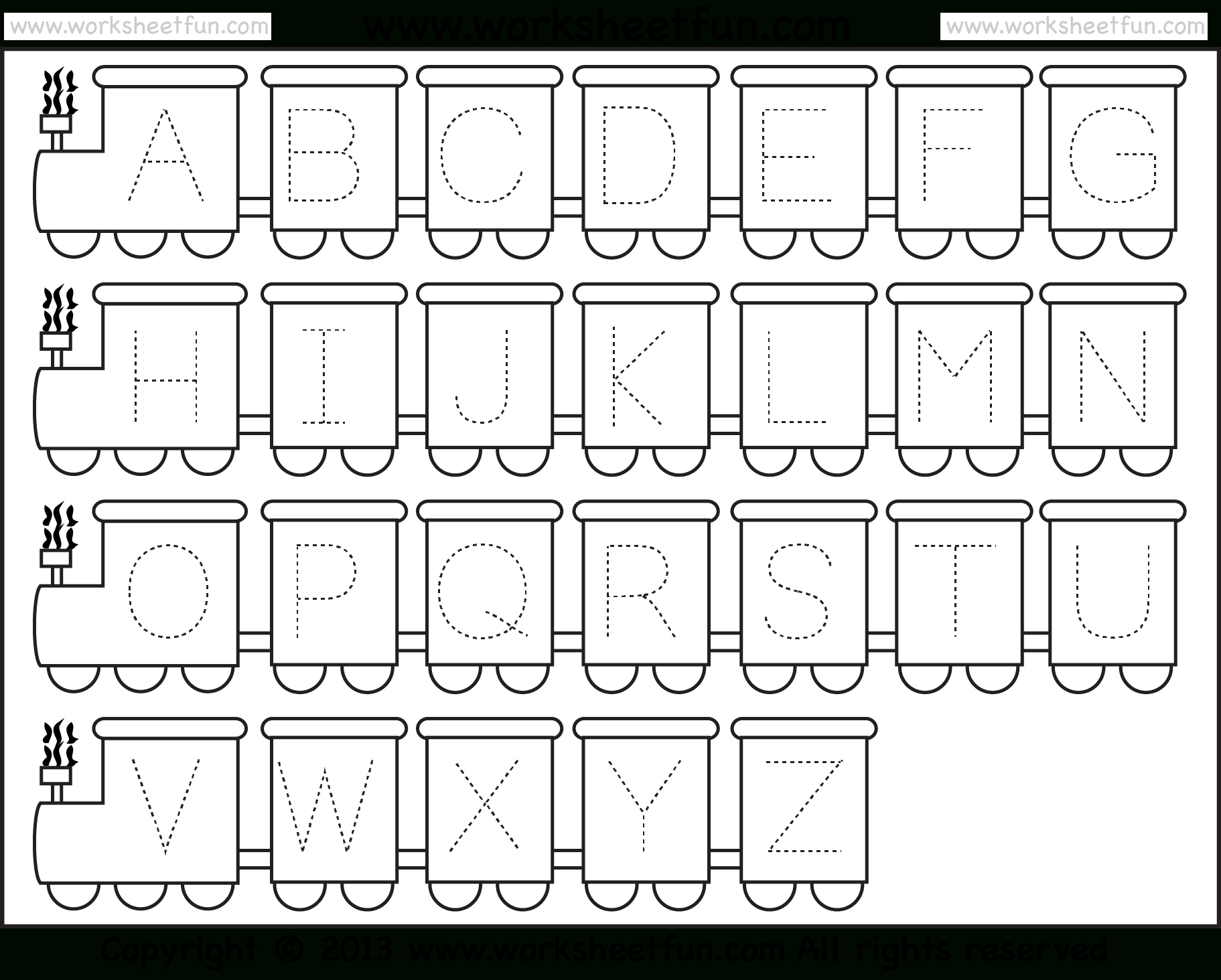 Letter Tracing Worksheet – Train Theme / Free Printable Worksheets - Free Printable Alphabet Tracing Worksheets