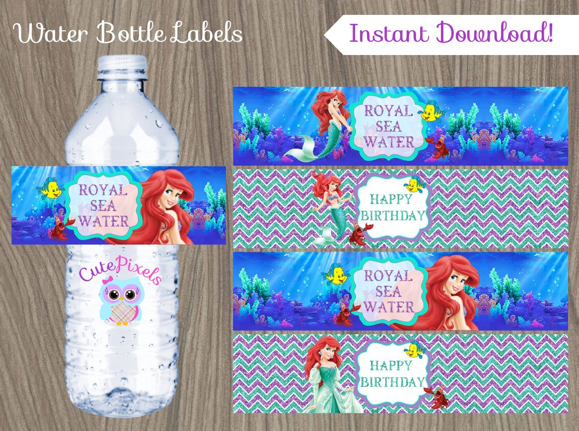 Little Mermaid Water Bottle Label Ariel Bottle Label Disney | Etsy - Free Printable Little Mermaid Water Bottle Labels