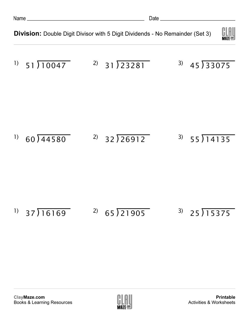 Long Division Worksheet With Double Digit Divisors (Set 3) | Free - Free Printable Division Worksheets For 5Th Grade