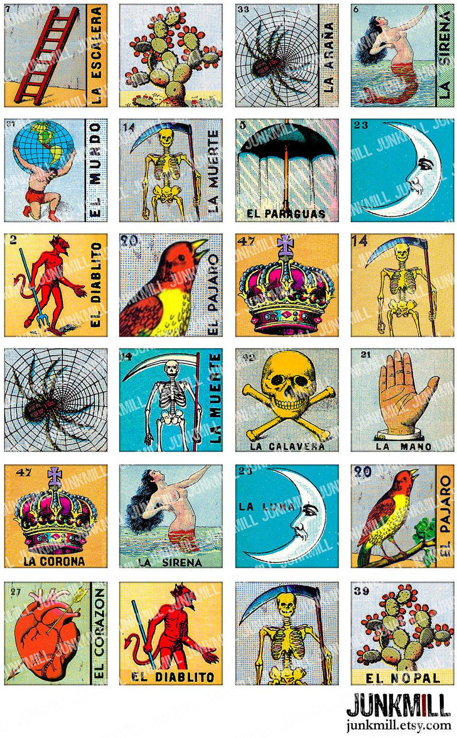 Loteria - Collage Sheet - Vintage Loteria Cards, Mexican Bingo, Day - Free Printable Loteria Cards