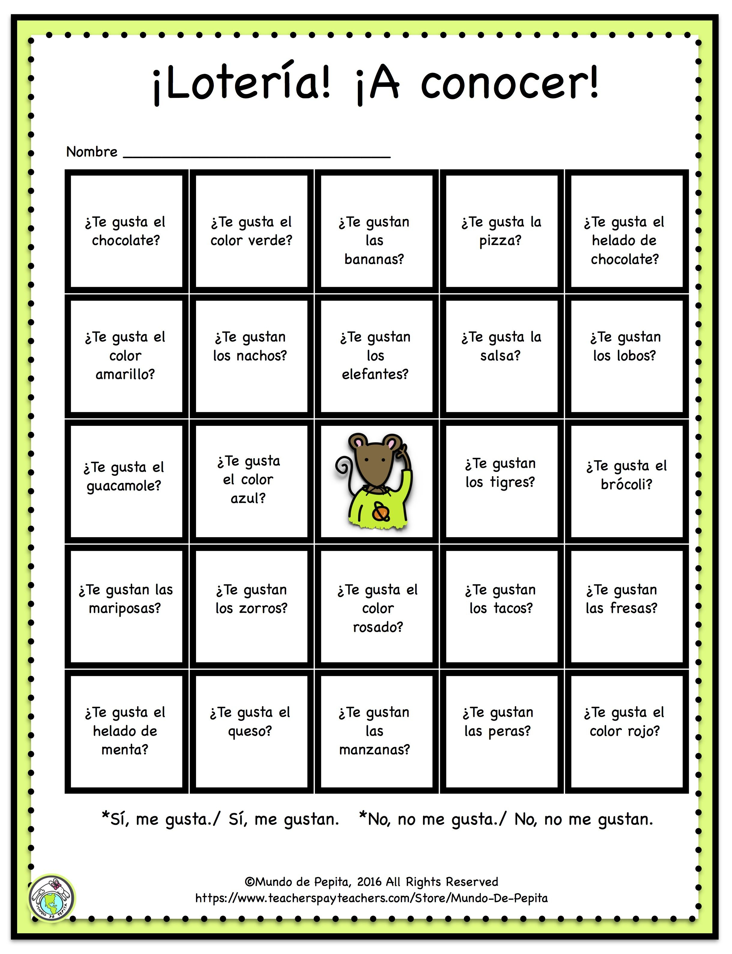 Loteria Printable Game Board Featuring Gustar | Spanish Kids - Free Printable Loteria Game