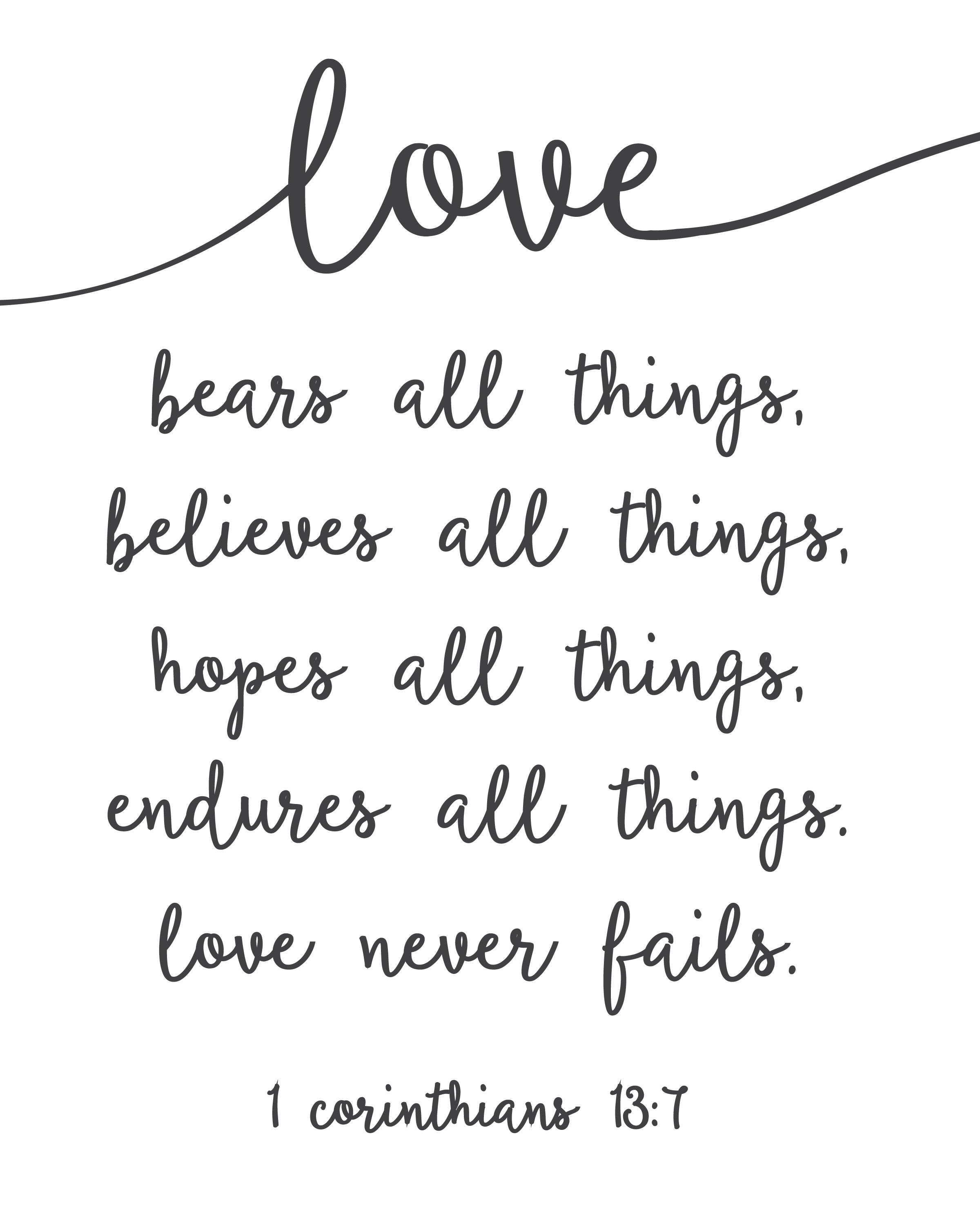 Love Never Fails - Free Printable | Free Printables | Wedding Quotes - Love Is Patient Love Is Kind Free Printable