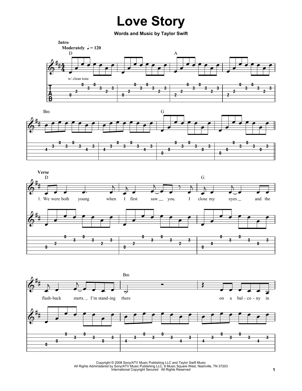 Love Story Sheet Music | Taylor Swift | Easy Guitar Tab - Taylor Swift Mine Piano Sheet Music Free Printable