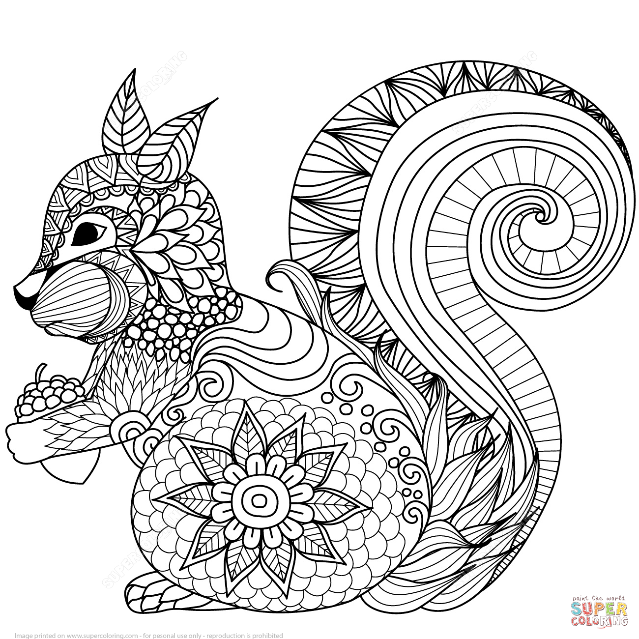 Lovely Squirrel Zentangle Coloring Page | Free Printable Coloring Pages - Free Printable Zen Coloring Pages
