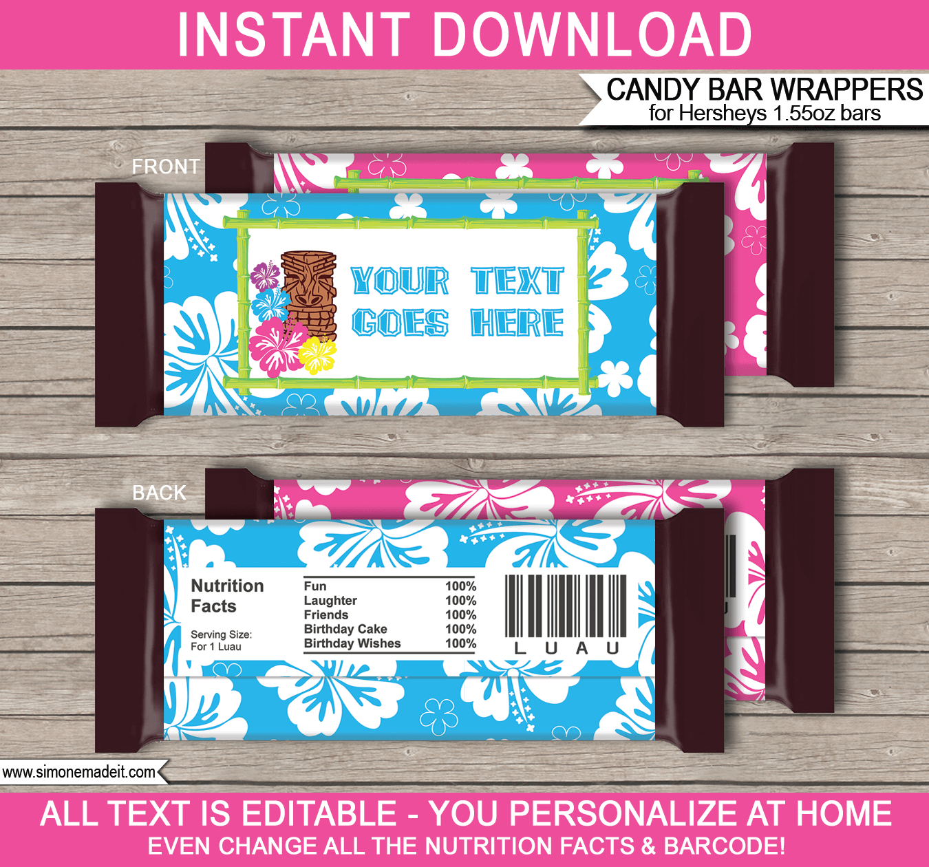 Luau Hershey Candy Bar Wrappers Template - Free Printable Candy Bar Wrappers