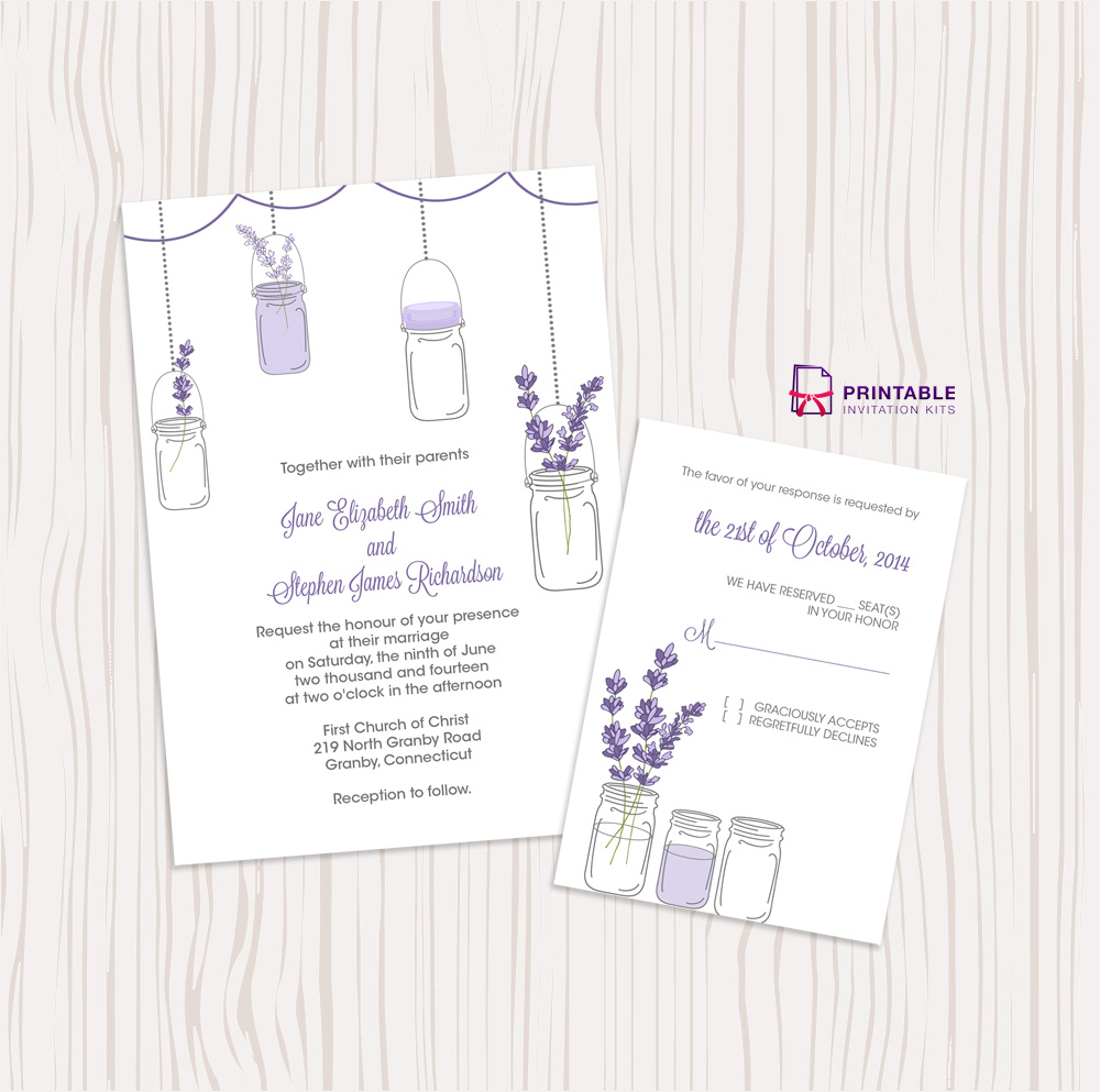 Mason Jar And Lavender Invitation And Rsvp Set ← Wedding Invitation - Free Printable Wedding Invitation Kits