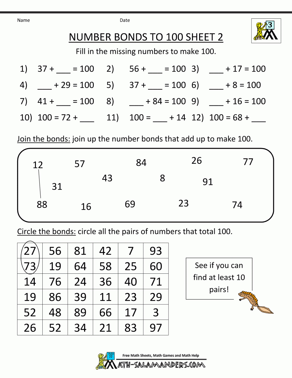 Math-Worksheet-Number-Bonds-To-100-2.gif (1000×1294) | Meli Puertas - Free Printable Number Bonds Worksheets For Kindergarten