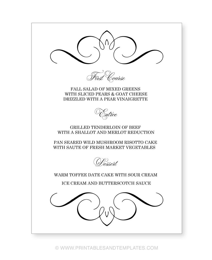 Menu Template Free Printable Printable Wedding Menu Templates Nice - Menu Template Free Printable Word
