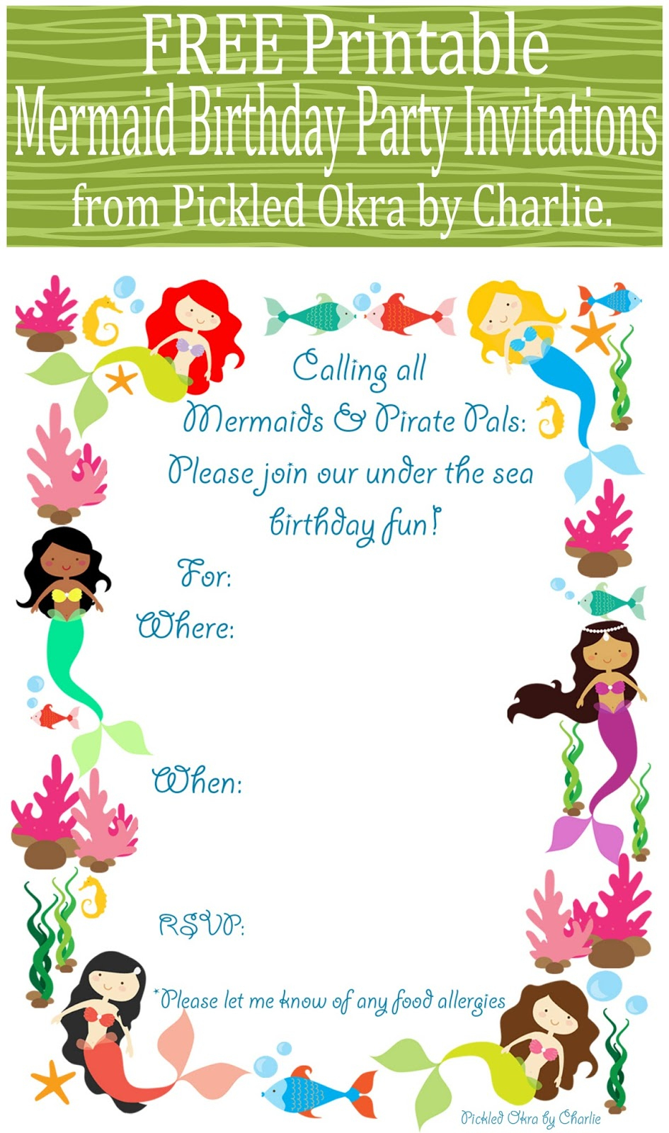 Mermaid Bithday Party Invitations, Free Printable - Free Printable Water Park Birthday Invitations