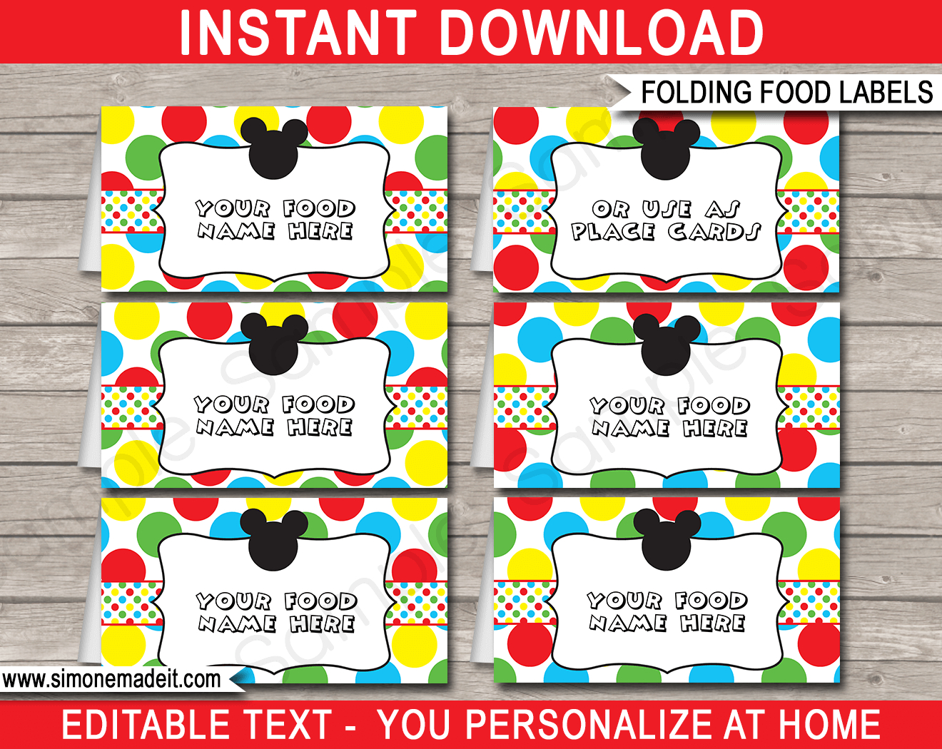 Mickey Mouse Party Food Labels Template - Free Printable Mickey Mouse Favor Tags