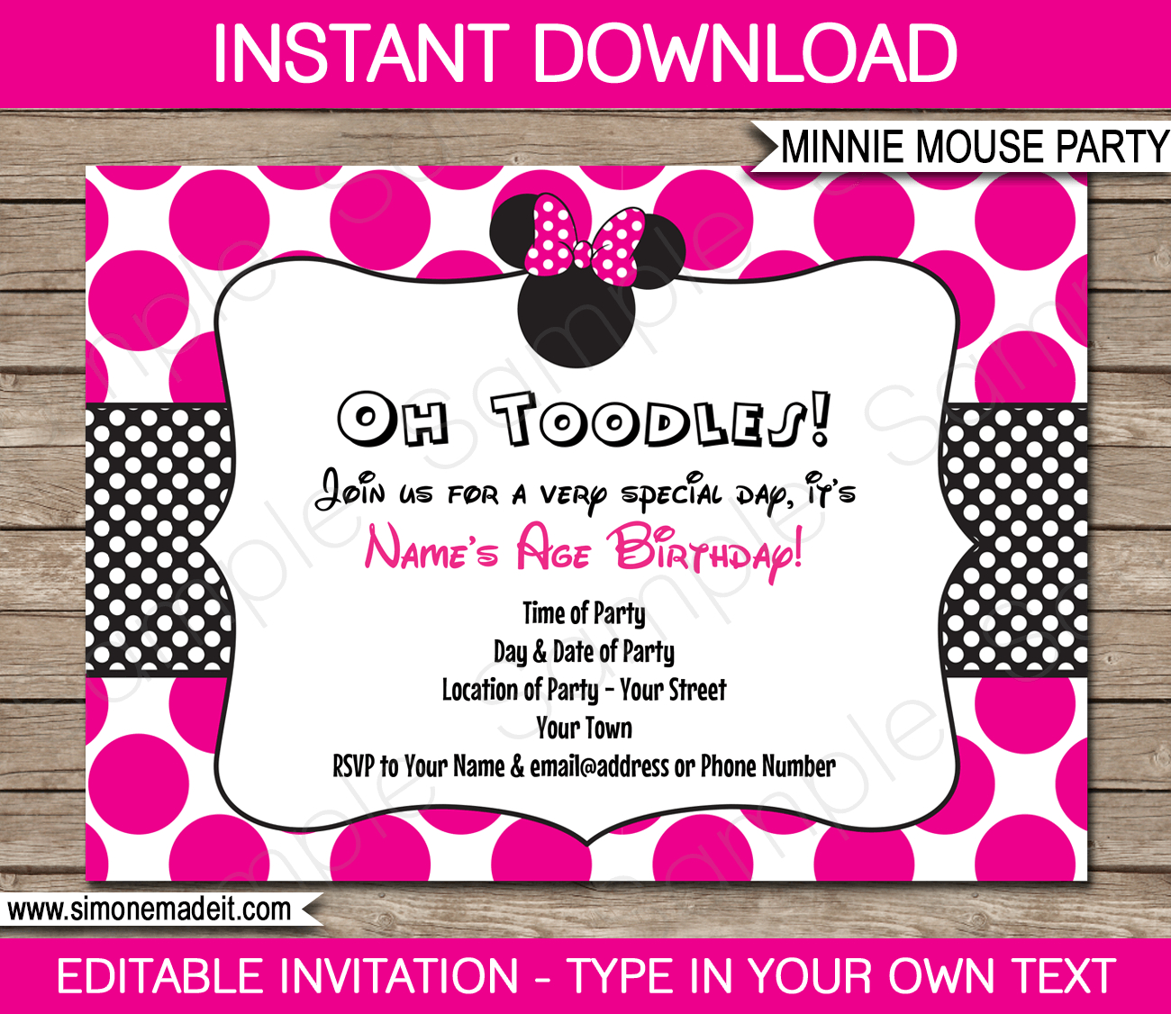 Minnie Mouse Party Invitations Template | Birthday Party - Free Printable Minnie Mouse Party Invitations