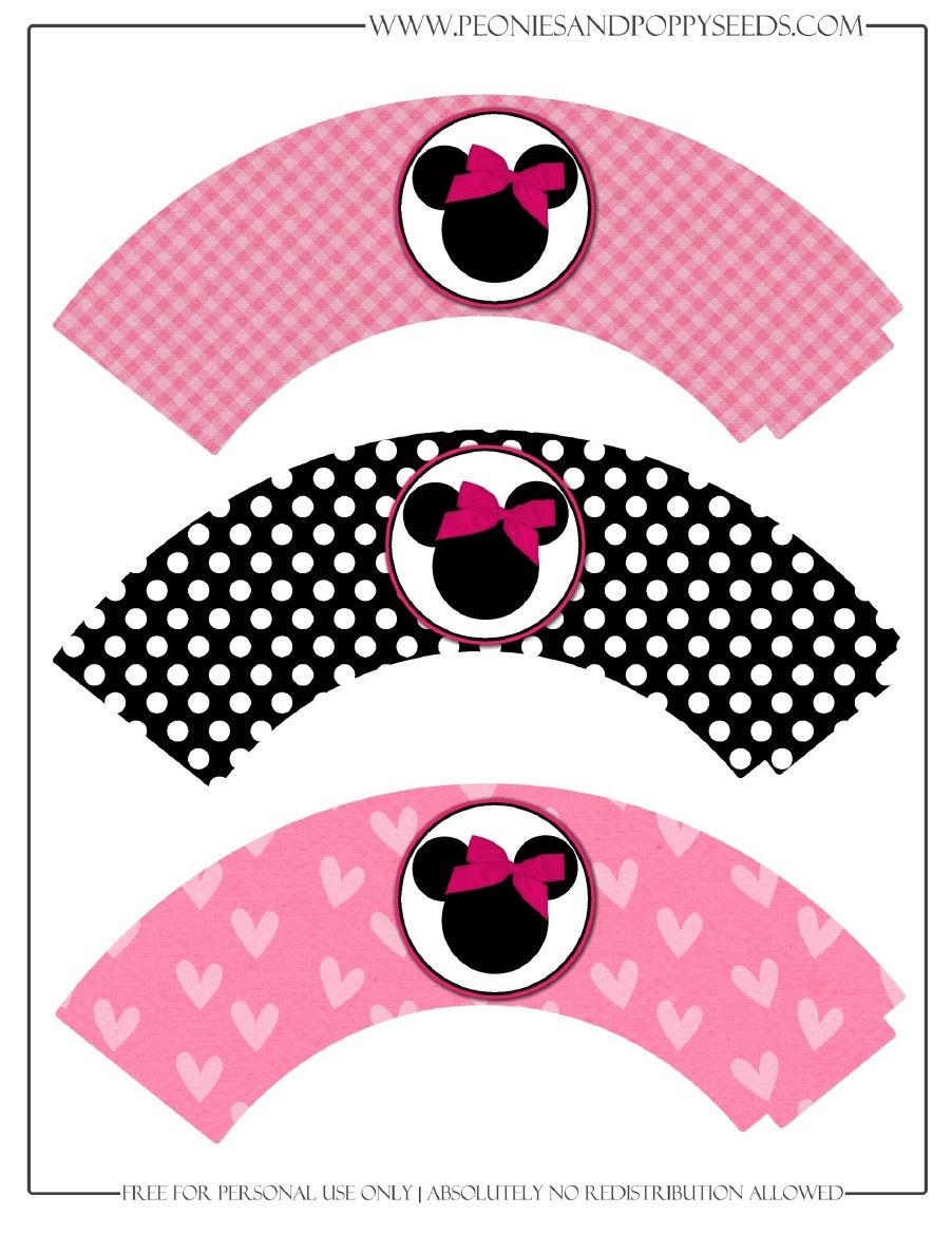 Minnie Mouse Printable Cupcake Wrappers | -♥- Parties: Mickey Mouse - Free Printable Minnie Mouse Cupcake Wrappers