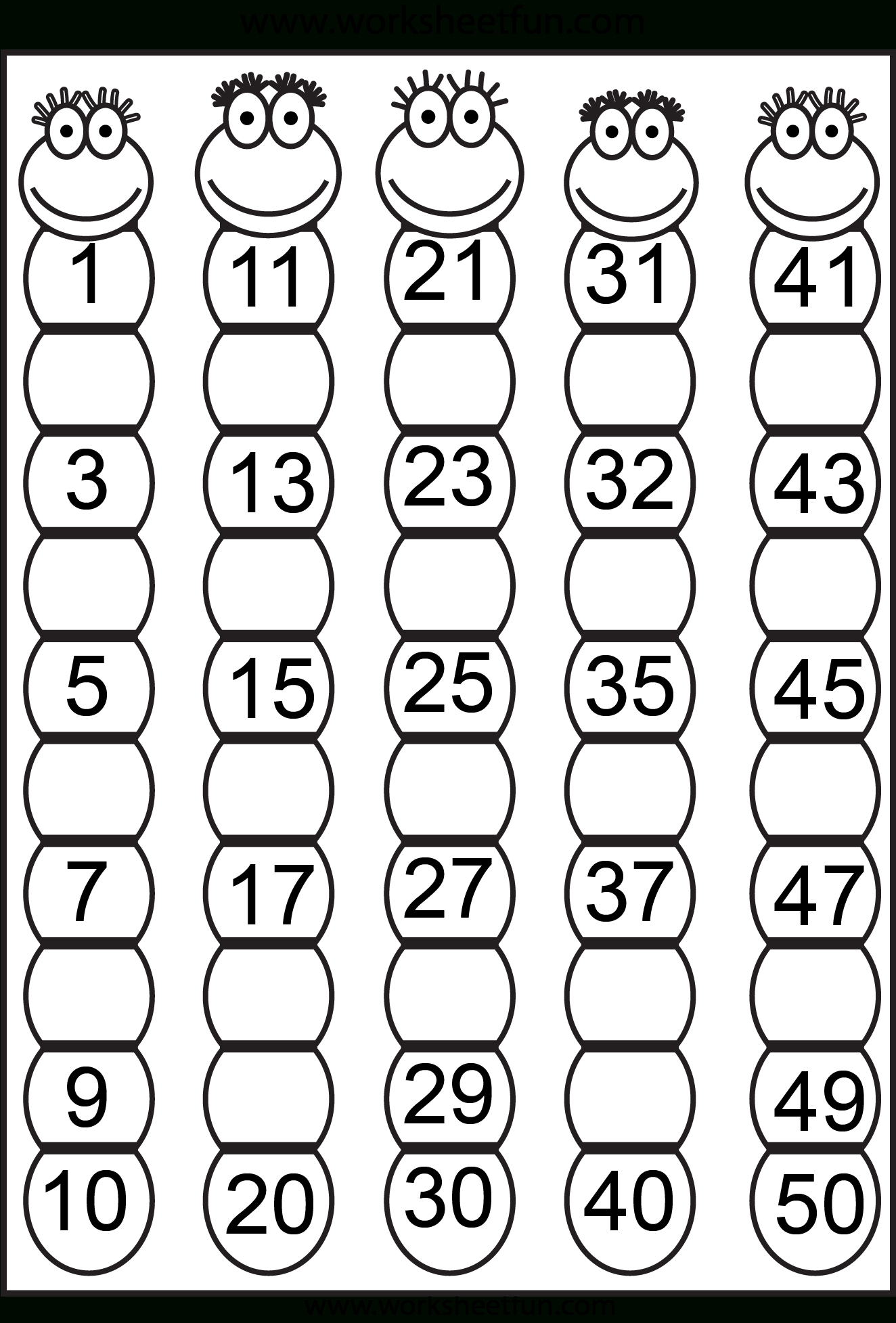Missing Numbers 1-50 – 4 Worksheets / Worksheets | Math - Free Printable Missing Number Worksheets