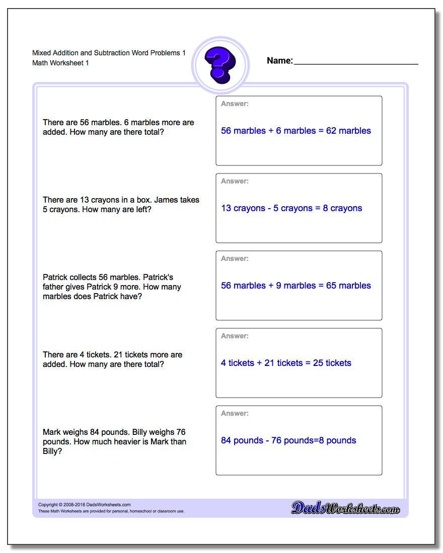 Mixed Addition And Subtraction Word Problems - Free Printable Mixed Addition And Subtraction Worksheets