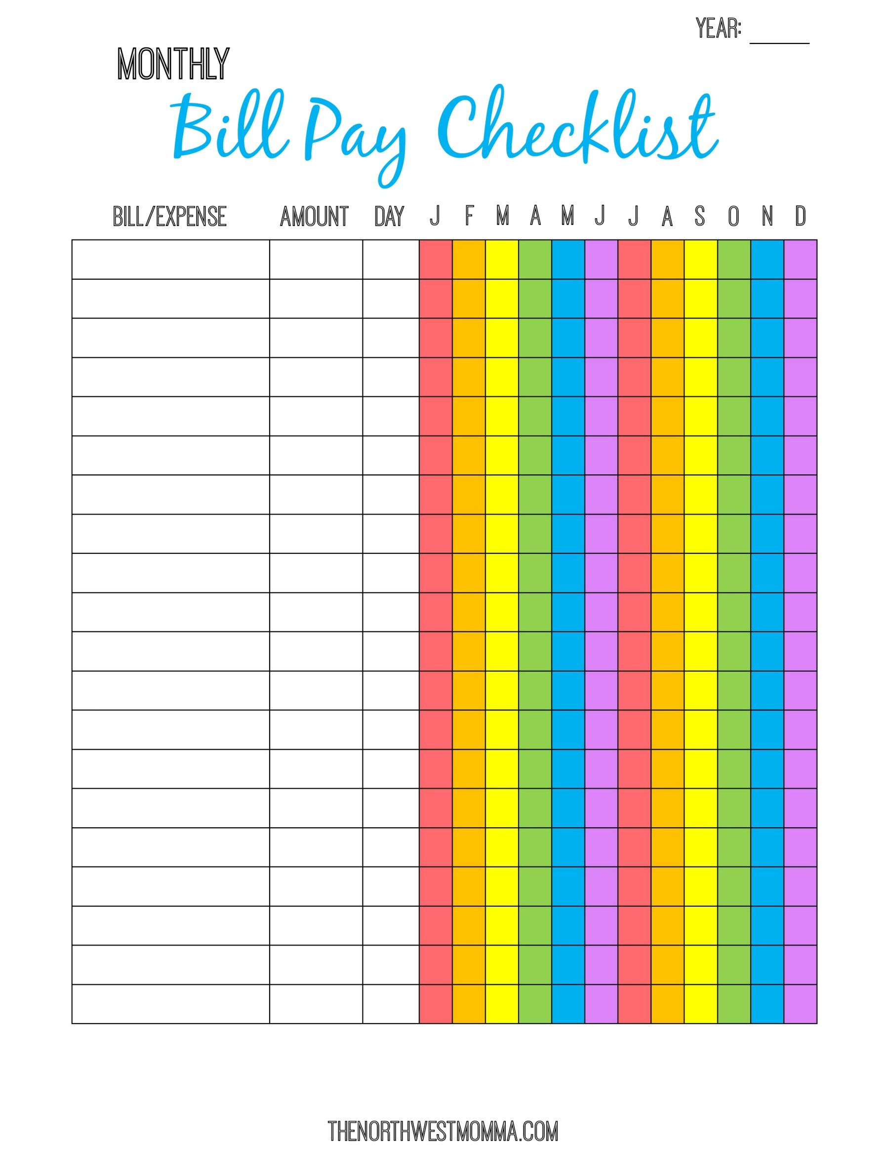 Monthly Bill Pay Checklist- Free Printable | $ Saving Money - Free Printable Monthly Bill Checklist