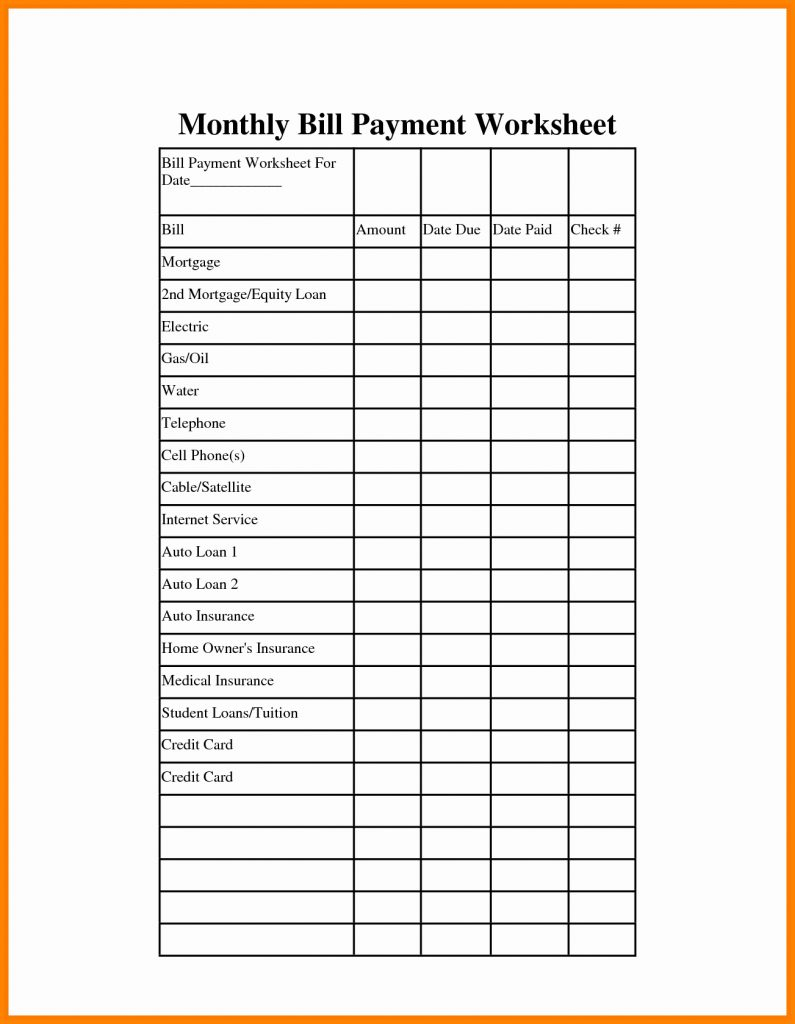 Monthly Bill Paying Organizer Template Home Bills Free Printable - Free Printable Monthly Bill Payment Worksheet