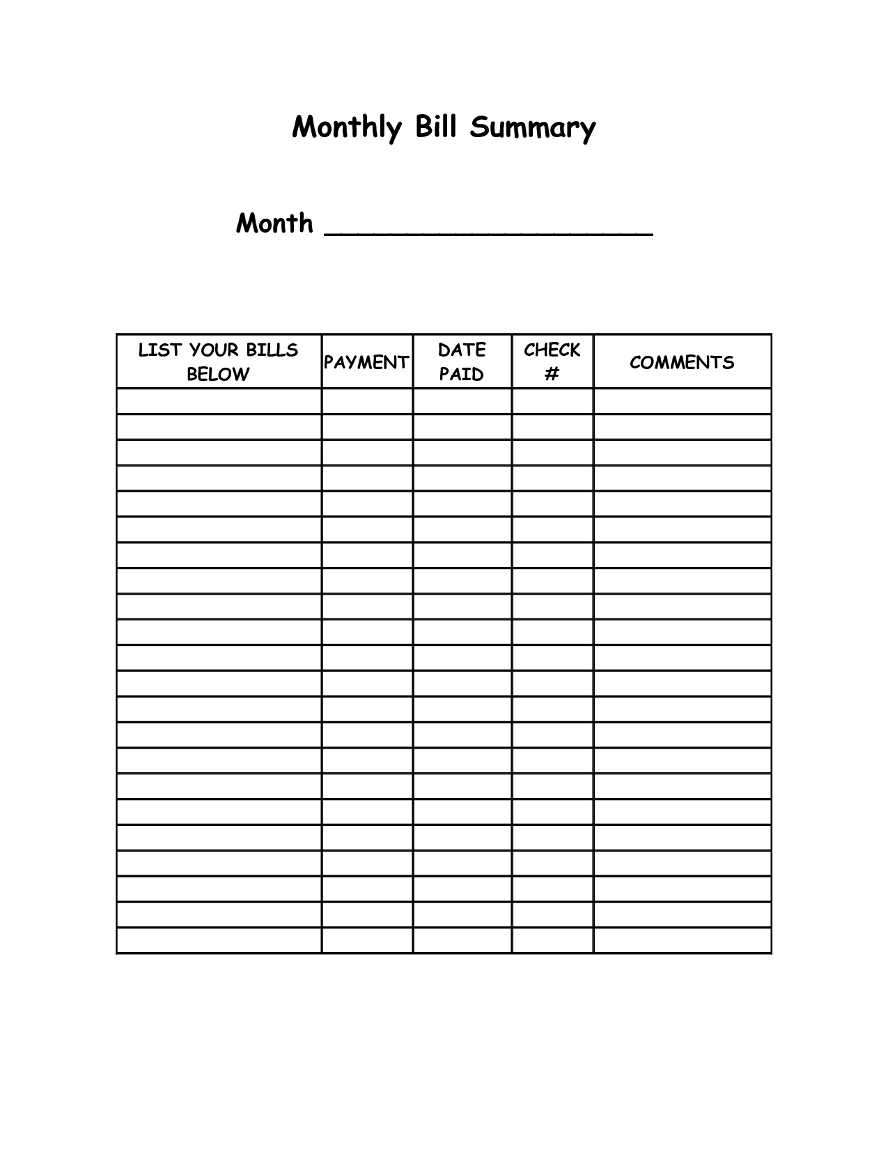 Monthly Bill Summary Doc | Organization | Organizing Monthly Bills - Free Printable Weekly Bill Organizer