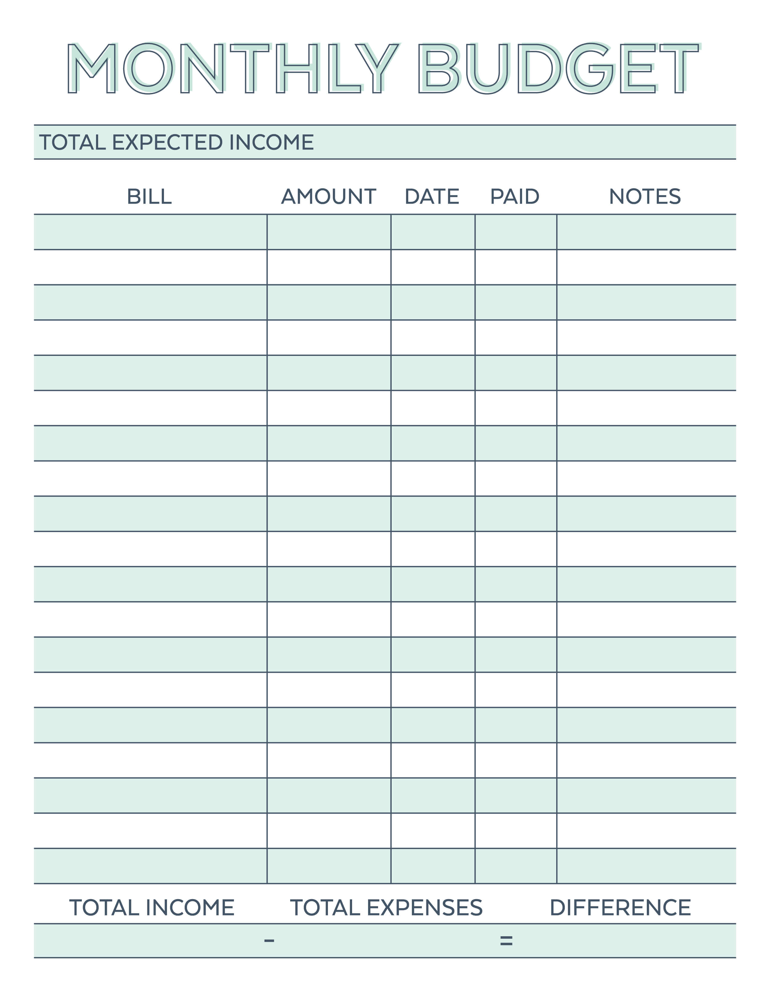 Monthly Budget Planner - Free Printable Budget Worksheet - Free Printable Budget Worksheets