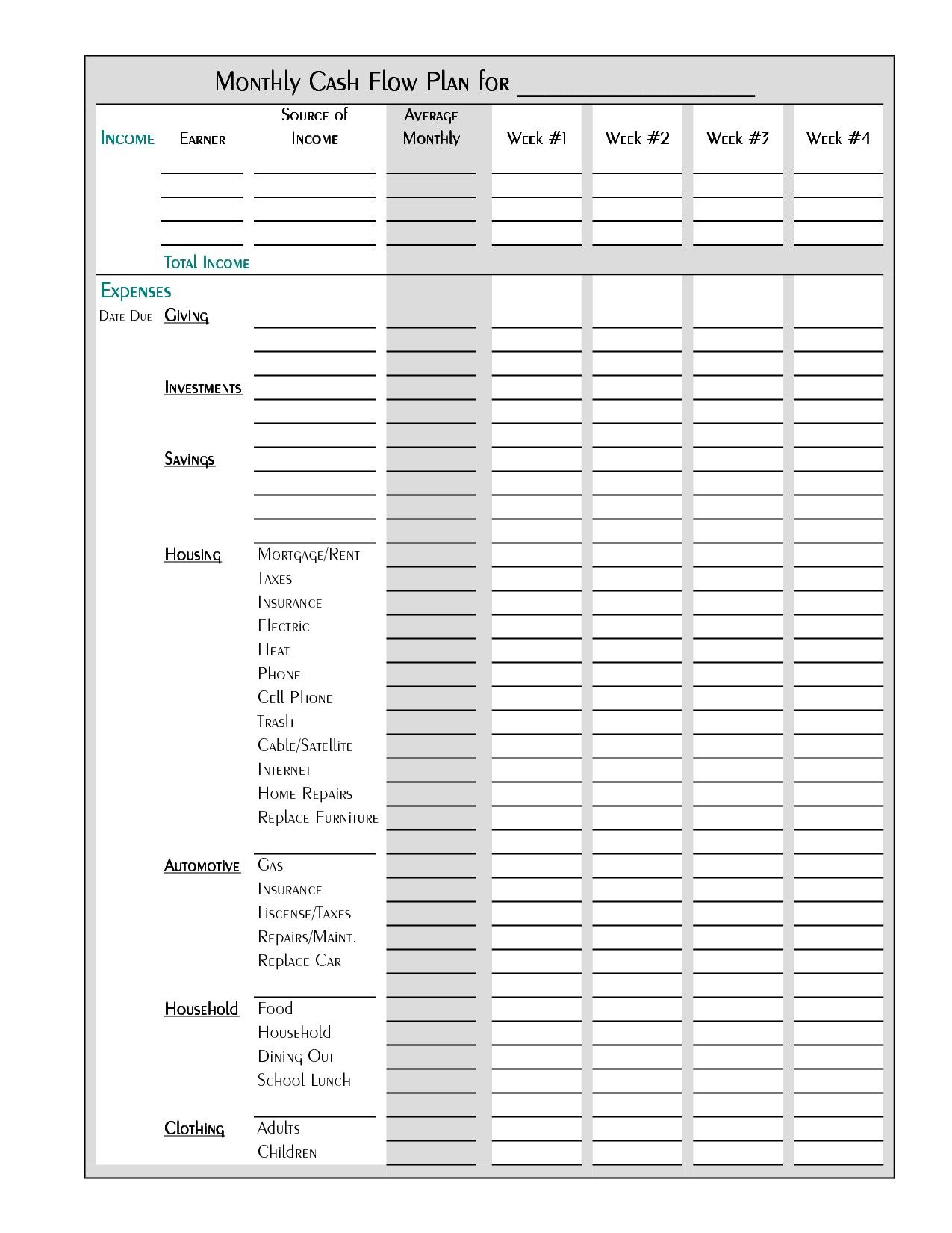 Monthly Budget Worksheet Printable - Briefencounters Worksheet - Free Printable Monthly Expense Sheet