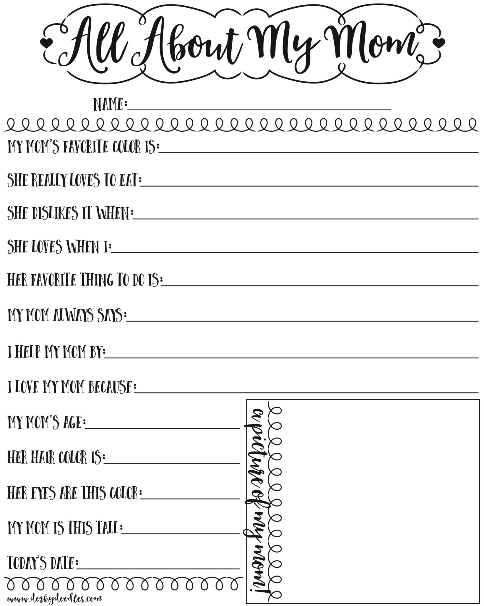 Mother S Day Quiz For Kids Free Printable – Dorky Doodles Best Ideas - Free Printable Mother&amp;#039;s Day Questionnaire