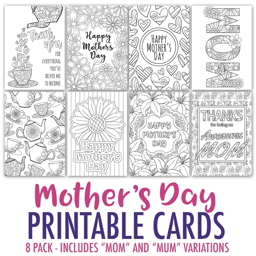 Mother&amp;#039;s Day Coloring Cards | 8 Pack - Sarah Renae Clark - Coloring - Free Printable Mothers Day Cards To Color