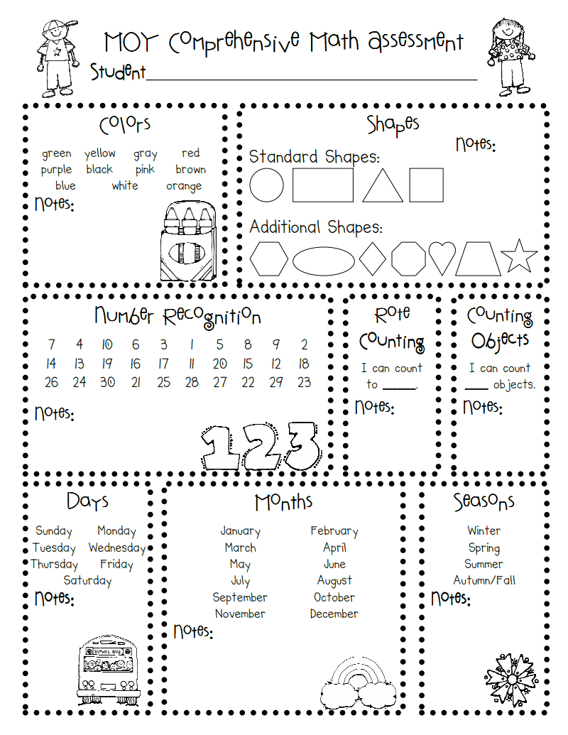 Moy Math Assessment.pdf | Classroom/ Teacher Stuff | Kindergarten - Free Printable Informal Math Assessments