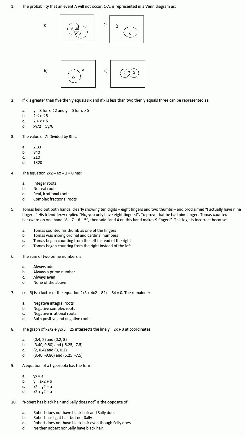 Free Printable Teas Math Practice Test