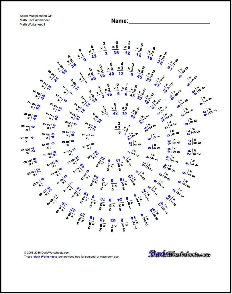 Multiplication Worksheet Spiral Qr Math Fact Worksheet - Free Printable Multiplication Fact Sheets