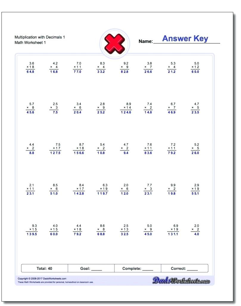 Multiplying Decimals Worksheets 5Th Grade Decimal Worksheets - Free Printable Multiplying Decimals Worksheets
