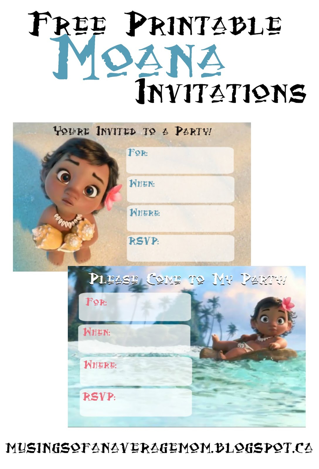 Musings Of An Average Mom: Free Printable Moana Invitations - Free Moana Printable Invitations