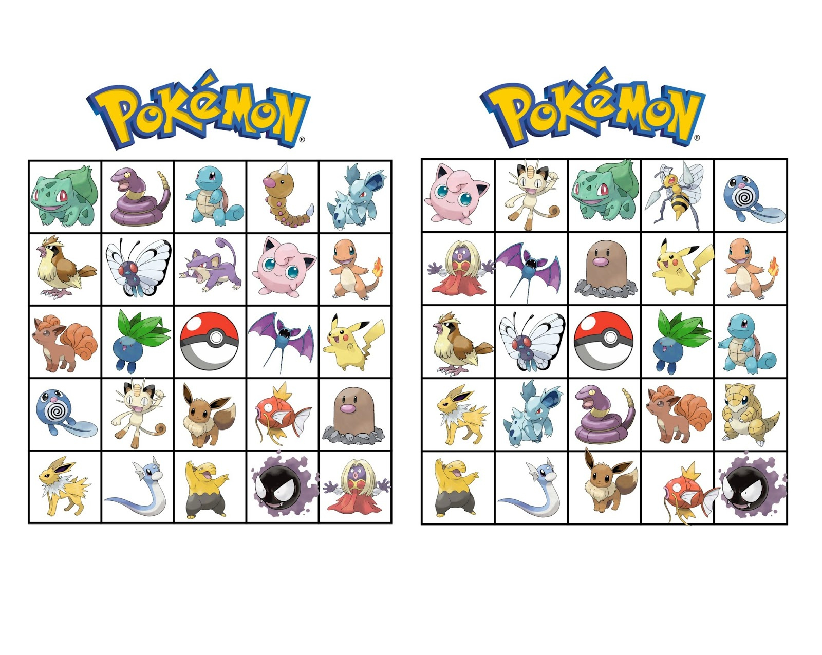 Musings Of An Average Mom: Pokemon Bingo - Free Printable Pokemon Pictures