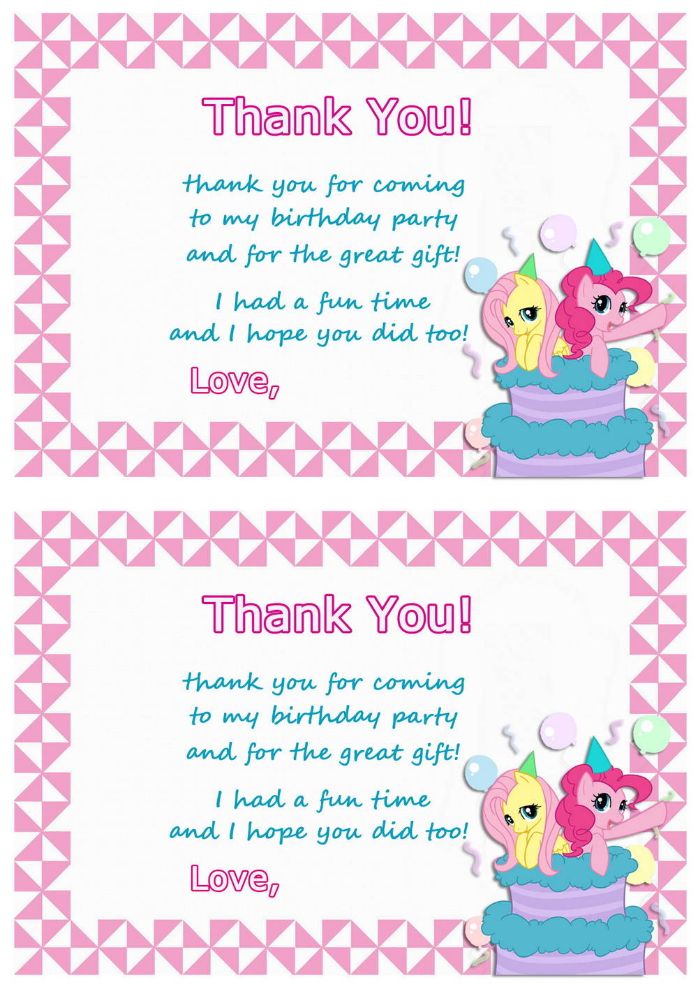 My Little Pony Thank You Cards | Birthday Printable - Free Printable My Little Pony Thank You Cards