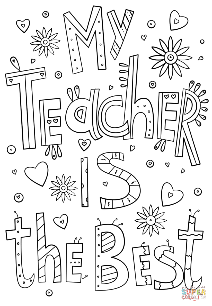 My Teacher Is The Best Doodle Coloring Page | Free Printable - Free Printable Teacher Appreciation Cards To Color