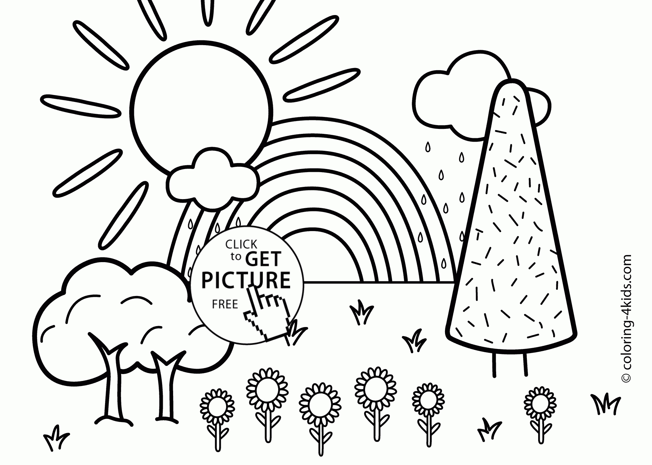 Nature Coloring Page For Kids With Rainbow, Printable Free | Coloing - Free Printable Nature Coloring Pages